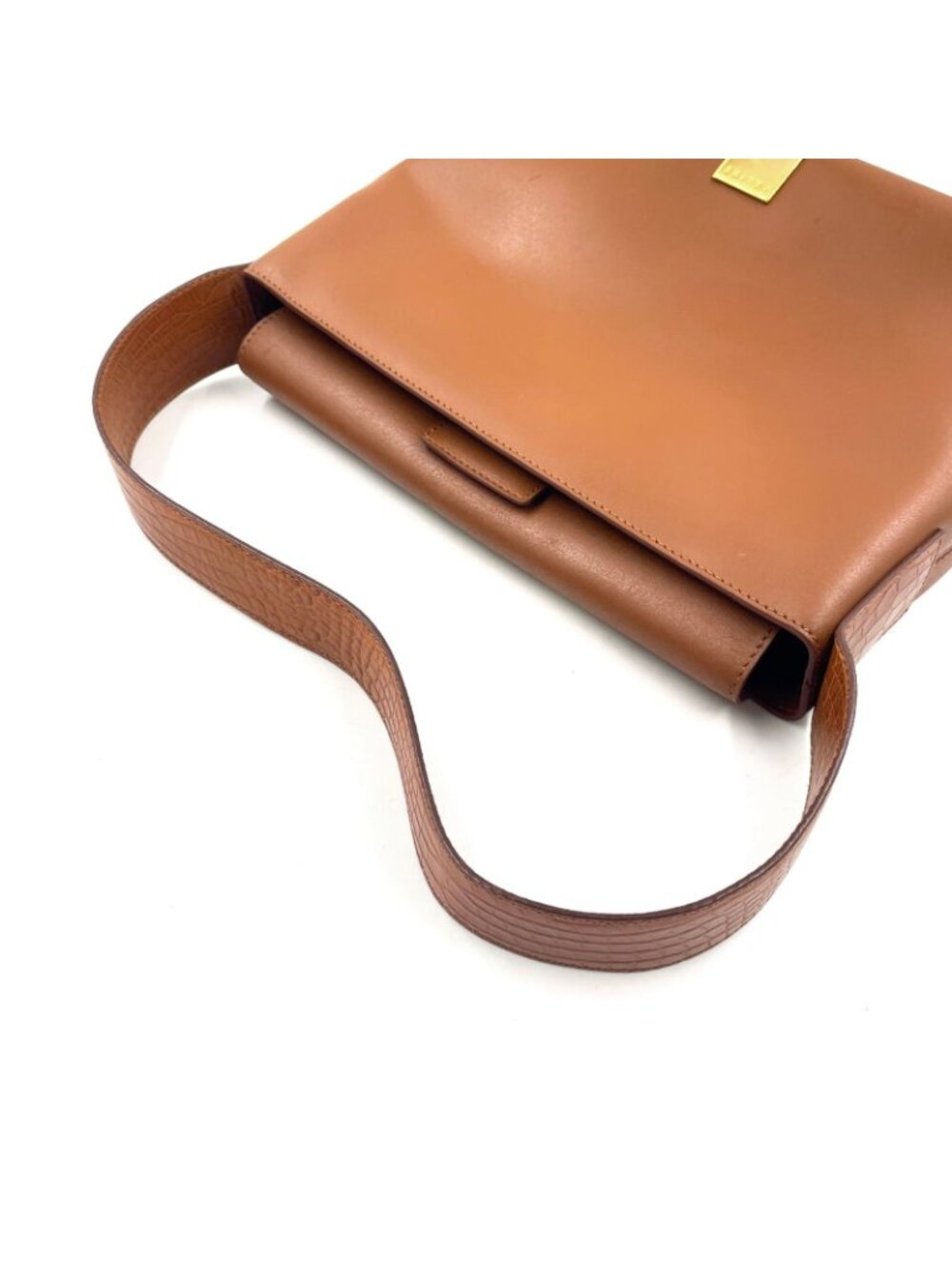 Celine Logo Plate Leather Brown Shoulder Bag Gold - Picture 5 of 15